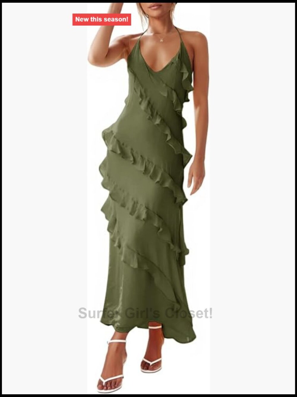 Wenrine Womens Chiffon Halter Maxi Dress Sleeveless Backless Party Dress